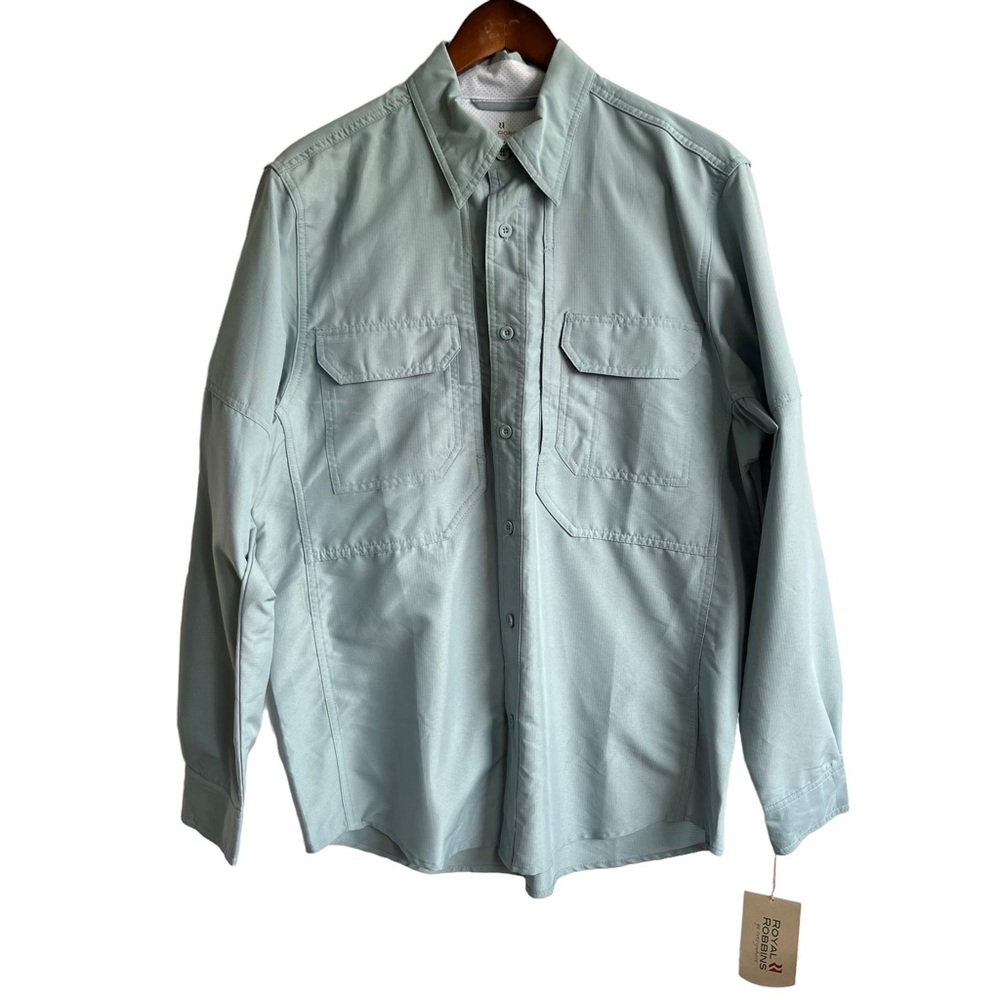 Royal Robbins Expedition Long Sleeve Button Down Shirt Light Blue UPF 50 Mens M